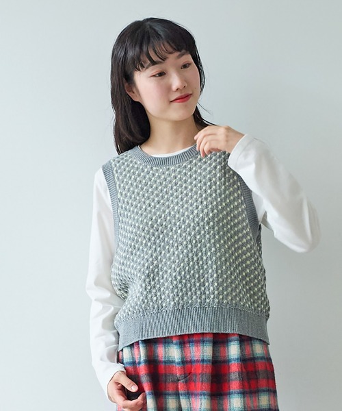 【セール】コットン/アクリル amiami ニット ベスト（ニット/セーター）｜bulle de savon（ビュルデサボン）
