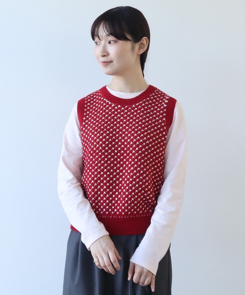 【セール】コットン/アクリル amiami ニット ベスト（ニット/セーター）｜bulle de savon（ビュルデサボン）