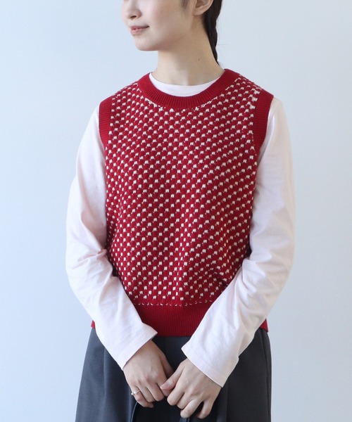 【セール】コットン/アクリル amiami ニット ベスト（ニット/セーター）｜bulle de savon（ビュルデサボン）