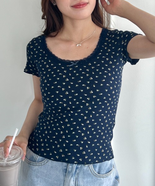 √nuage(ルートニュアージュ)の「アソートパターンレーストリムトップス(Tシャツ/カットソー・レディース・アイボリー/その他2/その他1/ネイビー/ホワイト・FREE)」の18枚目の写真