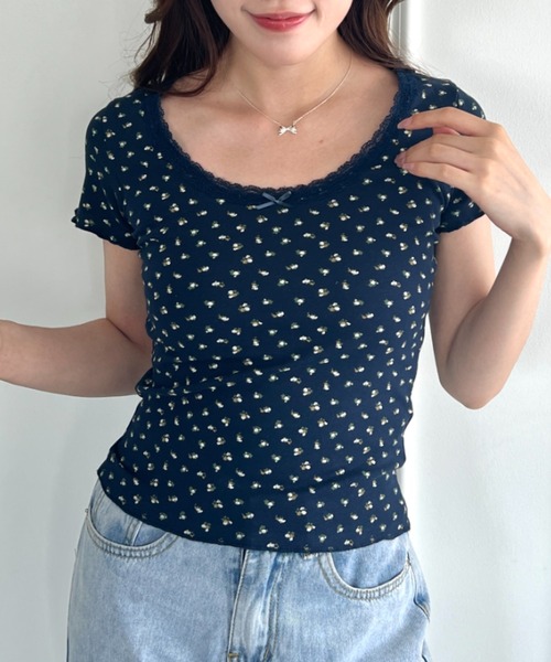 √nuage(ルートニュアージュ)の「アソートパターンレーストリムトップス(Tシャツ/カットソー・レディース・アイボリー/その他2/その他1/ネイビー/ホワイト・FREE)」の19枚目の写真