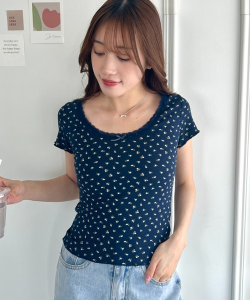 √nuage(ルートニュアージュ)の「アソートパターンレーストリムトップス(Tシャツ/カットソー・レディース・アイボリー/その他2/その他1/ネイビー/ホワイト・FREE)」の20枚目の写真