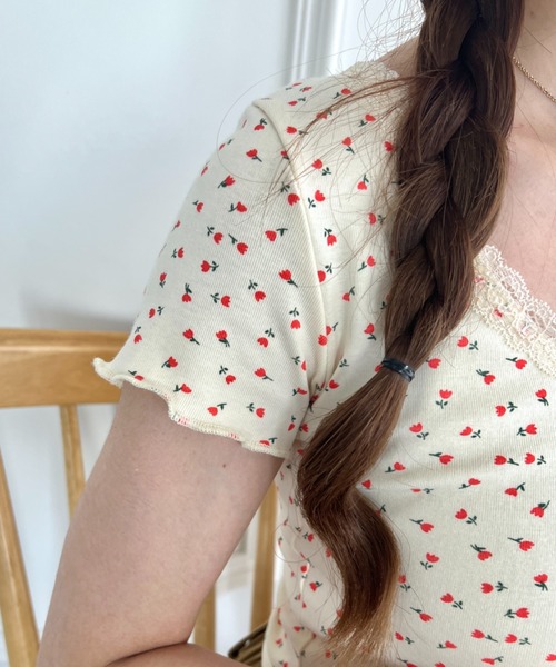 √nuage(ルートニュアージュ)の「アソートパターンレーストリムトップス(Tシャツ/カットソー・レディース・アイボリー/その他2/その他1/ネイビー/ホワイト・FREE)」の16枚目の写真