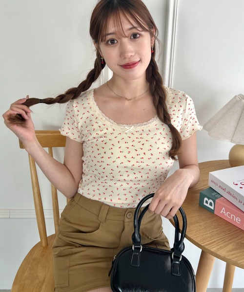 √nuage(ルートニュアージュ)の「アソートパターンレーストリムトップス(Tシャツ/カットソー・レディース・アイボリー/その他2/その他1/ネイビー/ホワイト・FREE)」の13枚目の写真