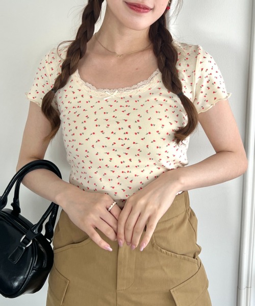 √nuage(ルートニュアージュ)の「アソートパターンレーストリムトップス(Tシャツ/カットソー・レディース・アイボリー/その他2/その他1/ネイビー/ホワイト・FREE)」の11枚目の写真