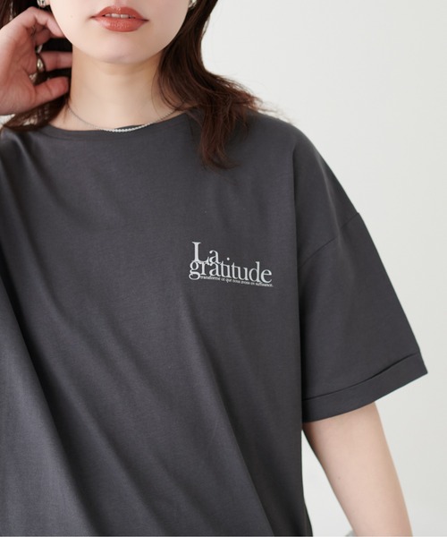 natural couture(ナチュラルクチュール)の「<サスティナ>オーガビッツ袖口ロールUP半袖Tシャツ(Tシャツ/カットソー・レディース・スミクロ/ラベンダー/オフホワイト・FREE)」の12枚目の写真
