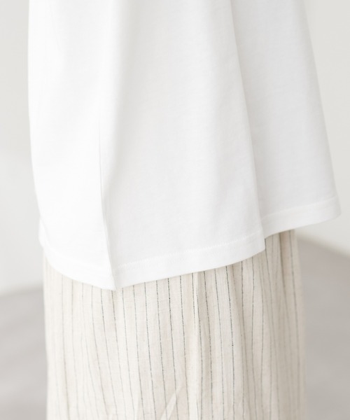 natural couture(ナチュラルクチュール)の「<サスティナ>オーガビッツ袖口ロールUP半袖Tシャツ(Tシャツ/カットソー・レディース・スミクロ/ラベンダー/オフホワイト・FREE)」の8枚目の写真