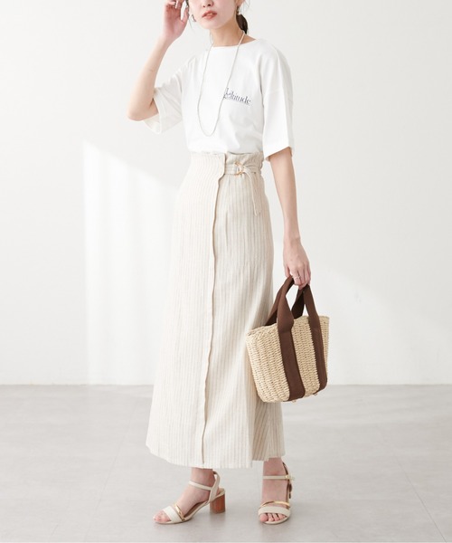 natural couture(ナチュラルクチュール)の「<サスティナ>オーガビッツ袖口ロールUP半袖Tシャツ(Tシャツ/カットソー・レディース・スミクロ/ラベンダー/オフホワイト・FREE)」の9枚目の写真