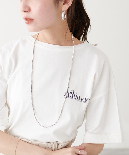 natural couture(ナチュラルクチュール)の「<サスティナ>オーガビッツ袖口ロールUP半袖Tシャツ(Tシャツ/カットソー・レディース・スミクロ/ラベンダー/オフホワイト・FREE)」の4枚目の写真