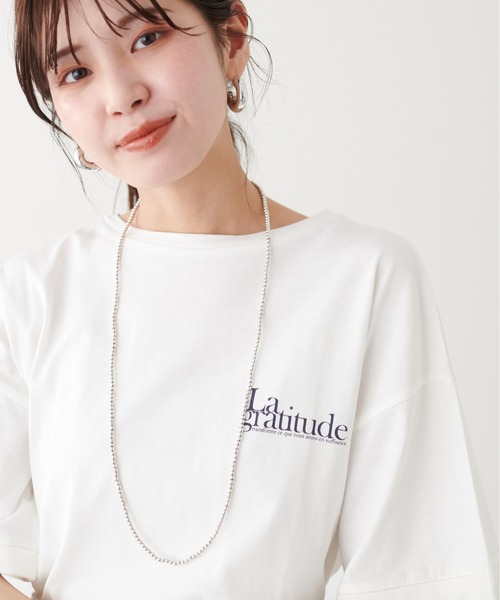 natural couture(ナチュラルクチュール)の「<サスティナ>オーガビッツ袖口ロールUP半袖Tシャツ(Tシャツ/カットソー・レディース・スミクロ/ラベンダー/オフホワイト・FREE)」の5枚目の写真