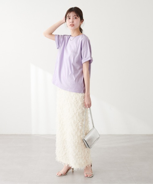 natural couture(ナチュラルクチュール)の「<サスティナ>オーガビッツ袖口ロールUP半袖Tシャツ(Tシャツ/カットソー・レディース・スミクロ/ラベンダー/オフホワイト・FREE)」の21枚目の写真