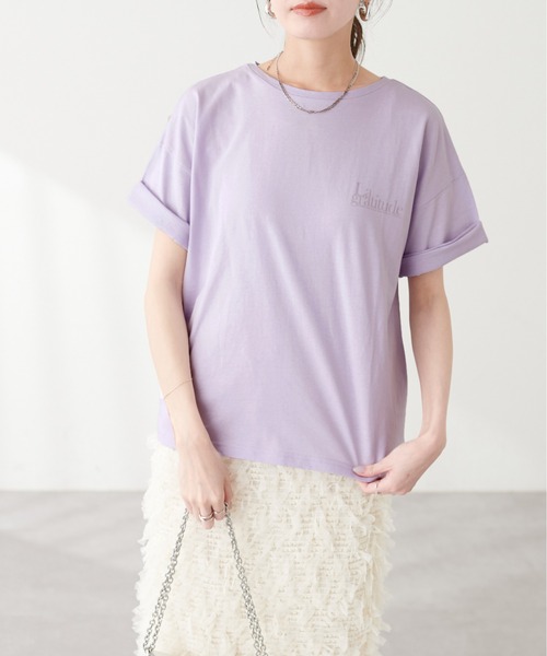 natural couture(ナチュラルクチュール)の「<サスティナ>オーガビッツ袖口ロールUP半袖Tシャツ(Tシャツ/カットソー・レディース・スミクロ/ラベンダー/オフホワイト・FREE)」の19枚目の写真