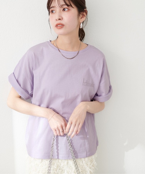 natural couture(ナチュラルクチュール)の「<サスティナ>オーガビッツ袖口ロールUP半袖Tシャツ(Tシャツ/カットソー・レディース・スミクロ/ラベンダー/オフホワイト・FREE)」の20枚目の写真