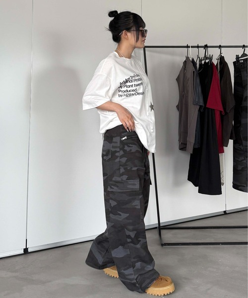 【STONE 】ファスナーポケット付き カーゴパンツ ファスナーポケットワイドカーゴパンツ | レディース