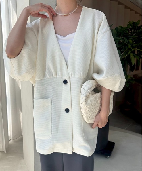 lawgy(ラウジー)の「waist gather tweed jacket / ウエストギャザーツイードジャケット(テーラードジャケット・レディース・グレー/ホワイト/ベージュ・FREE)」の10枚目の写真