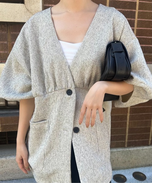 lawgy(ラウジー)の「waist gather tweed jacket / ウエストギャザーツイードジャケット(テーラードジャケット・レディース・グレー/ホワイト/ベージュ・FREE)」の12枚目の写真