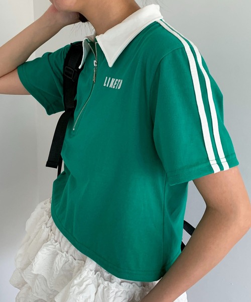 Teem Store（チームストア）の「サイドライン ハーフジップ ショート ポロシャツ（ポロシャツ・レディース・ブラック/ホワイト/グリーン・M/L）」の3枚目の写真