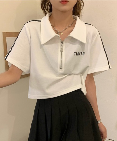 Teem Store（チームストア）の「サイドライン ハーフジップ ショート ポロシャツ（ポロシャツ・レディース・ブラック/ホワイト/グリーン・M/L）」の4枚目の写真