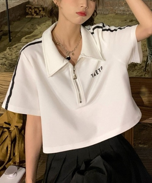 Teem Store（チームストア）の「サイドライン ハーフジップ ショート ポロシャツ（ポロシャツ・レディース・ブラック/ホワイト/グリーン・M/L）」の5枚目の写真