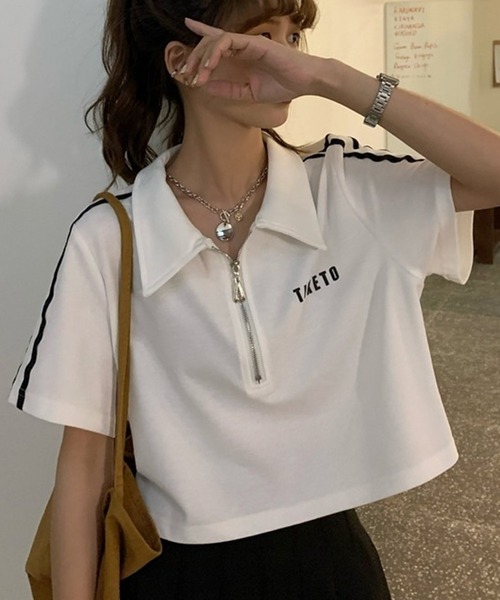 Teem Store（チームストア）の「サイドライン ハーフジップ ショート ポロシャツ（ポロシャツ・レディース・ブラック/ホワイト/グリーン・M/L）」の6枚目の写真