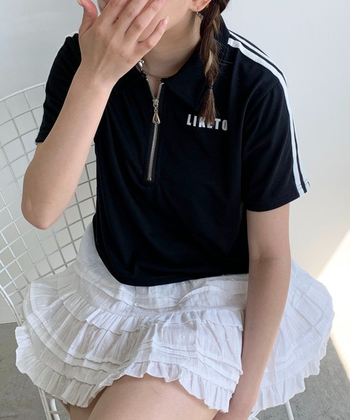 Teem Store（チームストア）の「サイドライン ハーフジップ ショート ポロシャツ（ポロシャツ・レディース・ブラック/ホワイト/グリーン・M/L）」の19枚目の写真