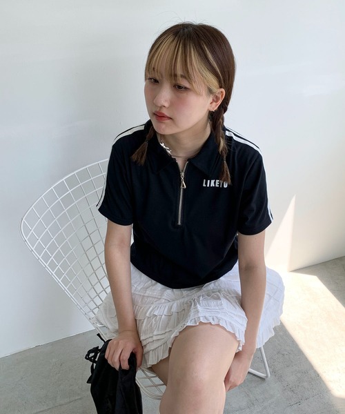 Teem Store（チームストア）の「サイドライン ハーフジップ ショート ポロシャツ（ポロシャツ・レディース・ブラック/ホワイト/グリーン・M/L）」の16枚目の写真