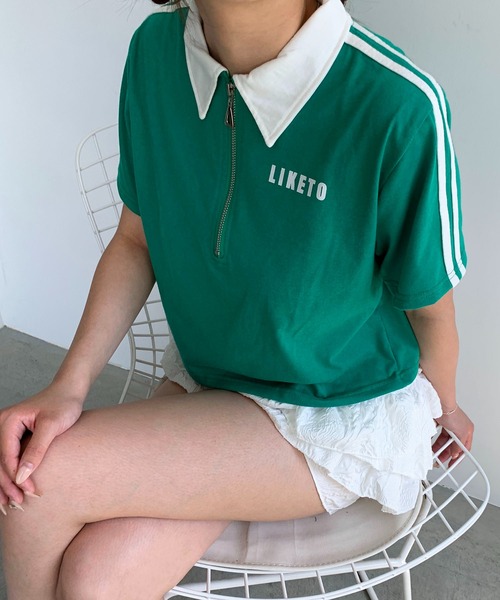 Teem Store（チームストア）の「サイドライン ハーフジップ ショート ポロシャツ（ポロシャツ・レディース・ブラック/ホワイト/グリーン・M/L）」の21枚目の写真