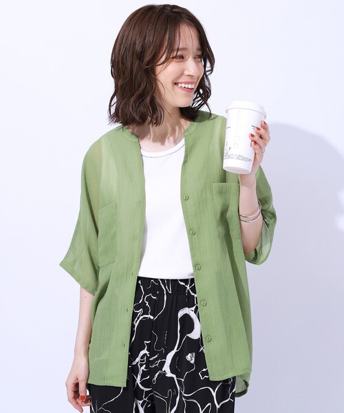 Cutie Blonde（キューティーブロンド）の「◆大人の透け感 ワッシャードルマンシャツ（シャツ/ブラウス・レディース・ブラック/ホワイト系/スモーキーグリーン系・02/03/04）」の3枚目の写真