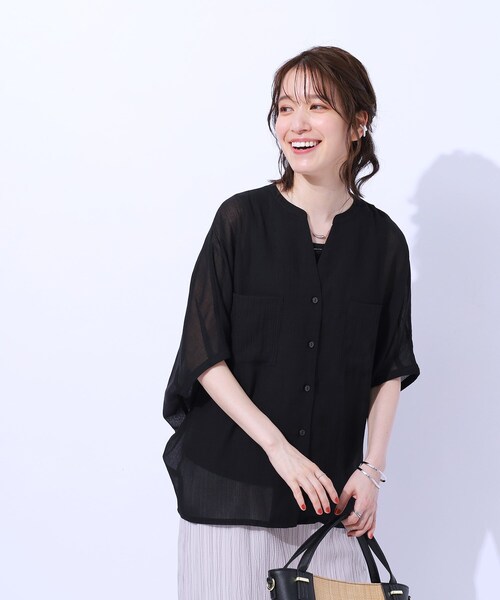 Cutie Blonde（キューティーブロンド）の「◆大人の透け感 ワッシャードルマンシャツ（シャツ/ブラウス・レディース・ブラック/ホワイト系/スモーキーグリーン系・02/03/04）」の8枚目の写真