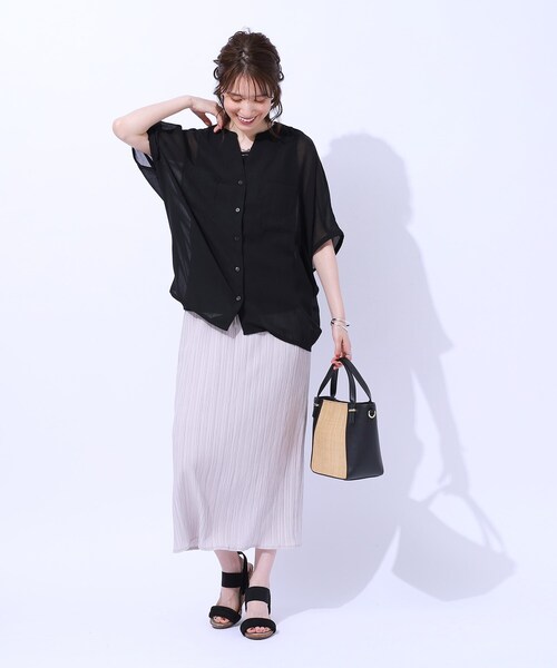 Cutie Blonde（キューティーブロンド）の「◆大人の透け感 ワッシャードルマンシャツ（シャツ/ブラウス・レディース・ブラック/ホワイト系/スモーキーグリーン系・02/03/04）」の10枚目の写真