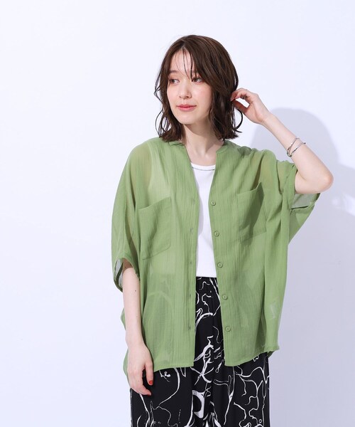 Cutie Blonde（キューティーブロンド）の「◆大人の透け感 ワッシャードルマンシャツ（シャツ/ブラウス・レディース・ブラック/ホワイト系/スモーキーグリーン系・02/03/04）」の12枚目の写真