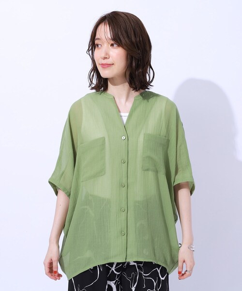 Cutie Blonde（キューティーブロンド）の「◆大人の透け感 ワッシャードルマンシャツ（シャツ/ブラウス・レディース・ブラック/ホワイト系/スモーキーグリーン系・02/03/04）」の16枚目の写真