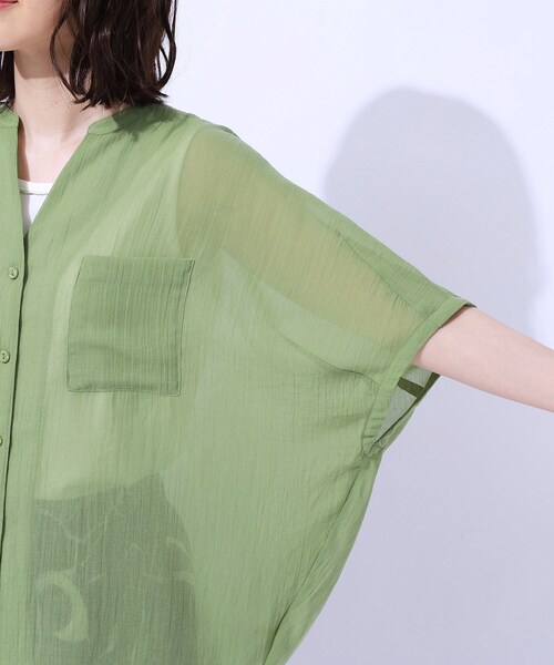 Cutie Blonde（キューティーブロンド）の「◆大人の透け感 ワッシャードルマンシャツ（シャツ/ブラウス・レディース・ブラック/ホワイト系/スモーキーグリーン系・02/03/04）」の20枚目の写真