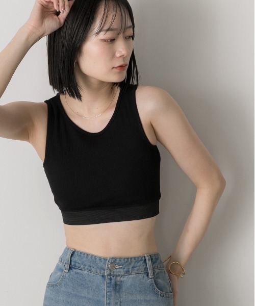 ad thie（アドティエ）の「カップ付き クロップド タンクトップ（タンクトップ・レディース・ブラック/オフホワイト・MEDIUM/LARGE）」の12枚目の写真