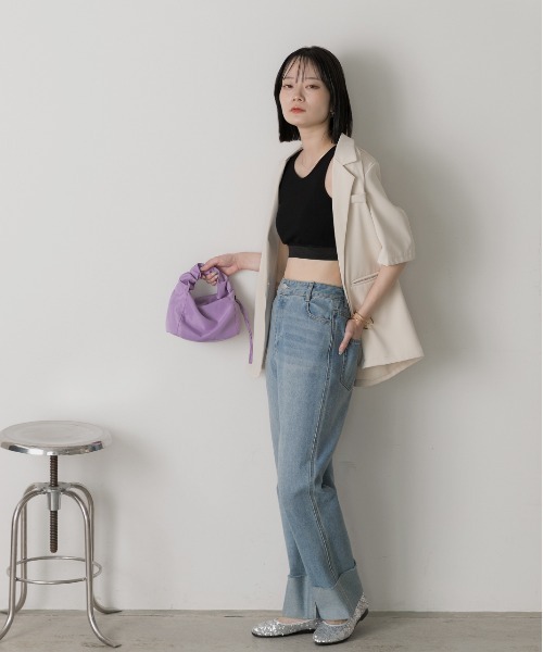 ad thie（アドティエ）の「カップ付き クロップド タンクトップ（タンクトップ・レディース・ブラック/オフホワイト・MEDIUM/LARGE）」の17枚目の写真