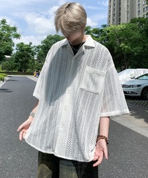 【FVLMEN】mesh sheer opencollar halfsleeve shirt/メッシュ シアー オープンカラー ハーフスリーブ シャツ