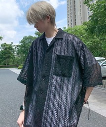 【FVLMEN】mesh sheer opencollar halfsleeve shirt/メッシュ シアー オープンカラー ハーフスリーブ シャツ