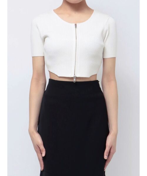 RESEXXY（リゼクシー）の「ジップデザインクロップドニットトップス（ニット/セーター・レディース・ベージュ/ホワイト/ピンク/ブラック・FREE）」の6枚目の写真