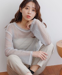 mysty woman | シアーボーダープルオーバー 149265(Tシャツ/カットソー)