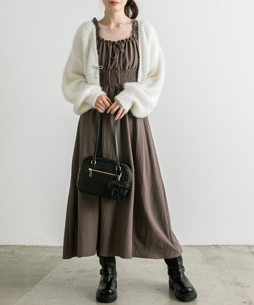 OLIVE des OLIVE（オリーブデオリーブ）の「【S/Mサイズ展開】ウエストシャーリングワンピース（ワンピース・レディース・アイボリー/チェック/ブラック/ブラウン・SMALL/MEDIUM）」の2枚目の写真