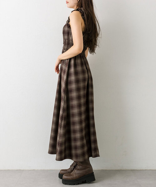 OLIVE des OLIVE（オリーブデオリーブ）の「【S/Mサイズ展開】ウエストシャーリングワンピース（ワンピース・レディース・アイボリー/チェック/ブラック/ブラウン・SMALL/MEDIUM）」の5枚目の写真