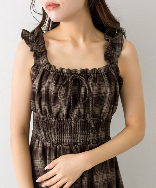 OLIVE des OLIVE（オリーブデオリーブ）の「【S/Mサイズ展開】ウエストシャーリングワンピース（ワンピース・レディース・アイボリー/チェック/ブラック/ブラウン・SMALL/MEDIUM）」の8枚目の写真