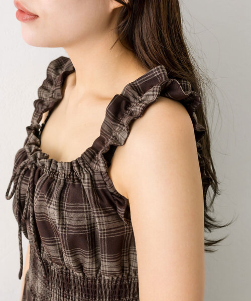 OLIVE des OLIVE（オリーブデオリーブ）の「【S/Mサイズ展開】ウエストシャーリングワンピース（ワンピース・レディース・アイボリー/チェック/ブラック/ブラウン・SMALL/MEDIUM）」の9枚目の写真