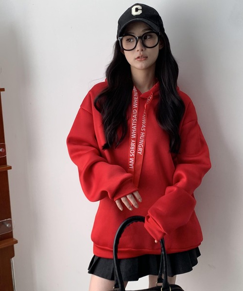 韓国風 春服 オーバーサイズ スピンドル英字リボンデザイン 裏