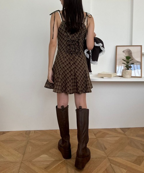 セール】バックレースアップリボンミニキャミワンピース（ワンピース