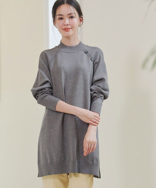 安田美沙子さん着用・選べる2type】ボタンニットチュニック（ニット