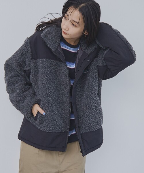 coen（コーエン）の「【そうコレ! 】頼れるデイリーブルゾン/＜PARKNIK＞スタンドボアキリカエブルゾン（WEB限定カラー）（ブルゾン・レディース・ブラック/オリーブ/ナチュラル/ネイビー・FREE）」の5枚目の写真