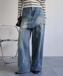 ap retro | スカートレイヤードダメージデニムパンツ《動画あり》(デニムパンツ)