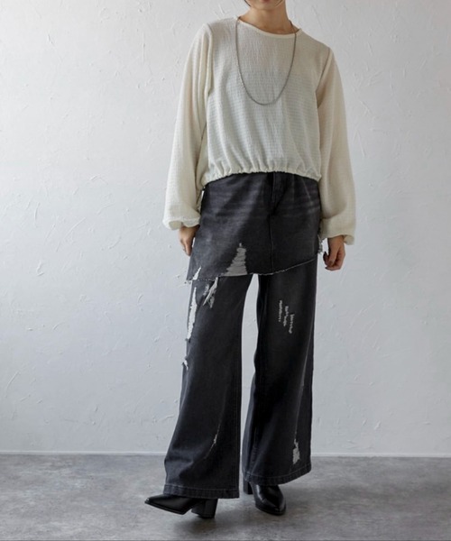 ap retro（アプレトロ）の「スカートレイヤードダメージデニムパンツ《動画あり》（デニムパンツ・レディース・グレー/ブルー・MEDIUM/LARGE）」の10枚目の写真