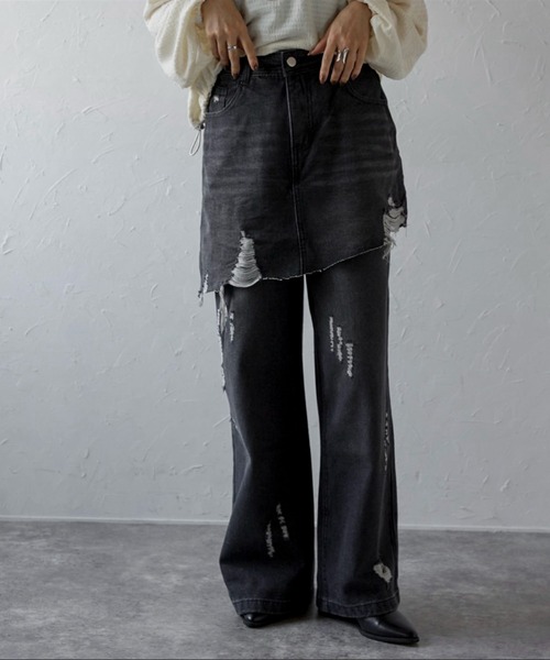 ap retro（アプレトロ）の「スカートレイヤードダメージデニムパンツ《動画あり》（デニムパンツ・レディース・グレー/ブルー・MEDIUM/LARGE）」の17枚目の写真